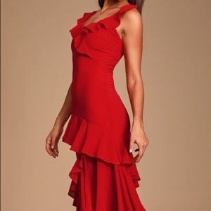 NWT Lulu red high-low chiffon dress. Size M